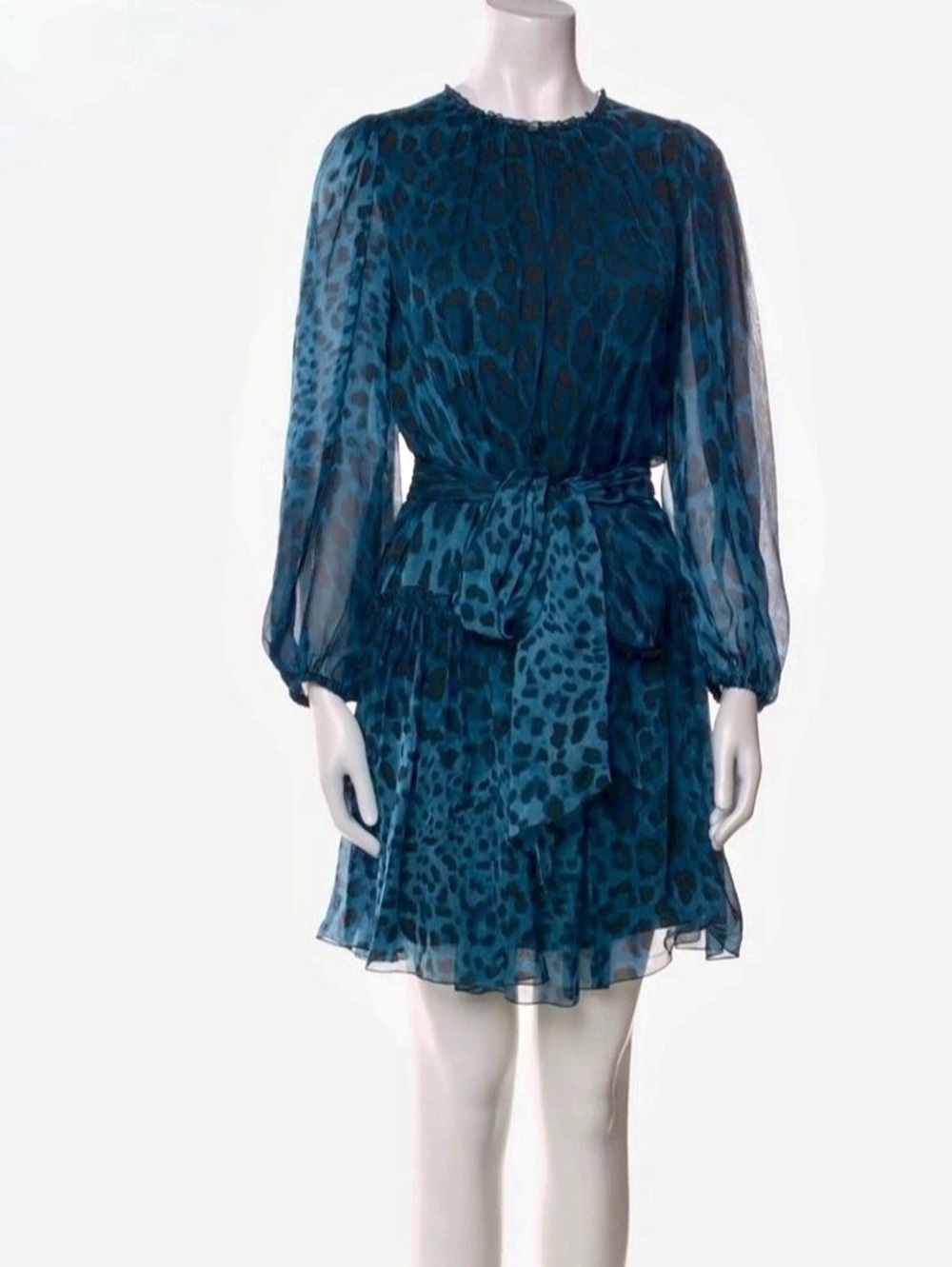 Dolce & Gabbana Leopard Empire Waist Tiered Silk Dress with Sash
